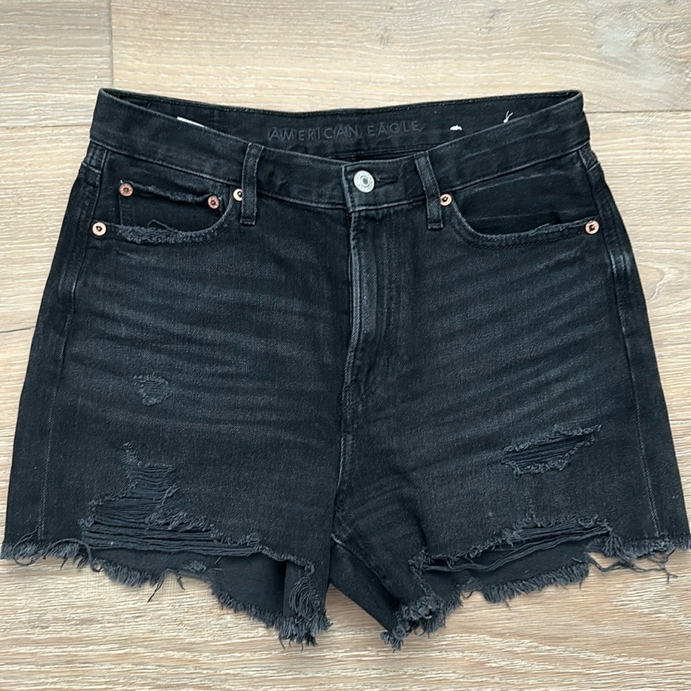 Black denim shorts